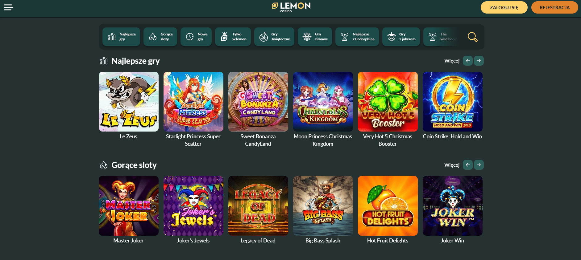 Gry dostępne w Lemon Casino
