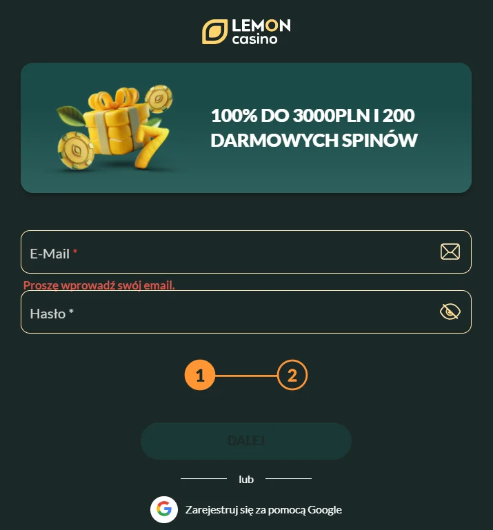 Formularz - email i hasło